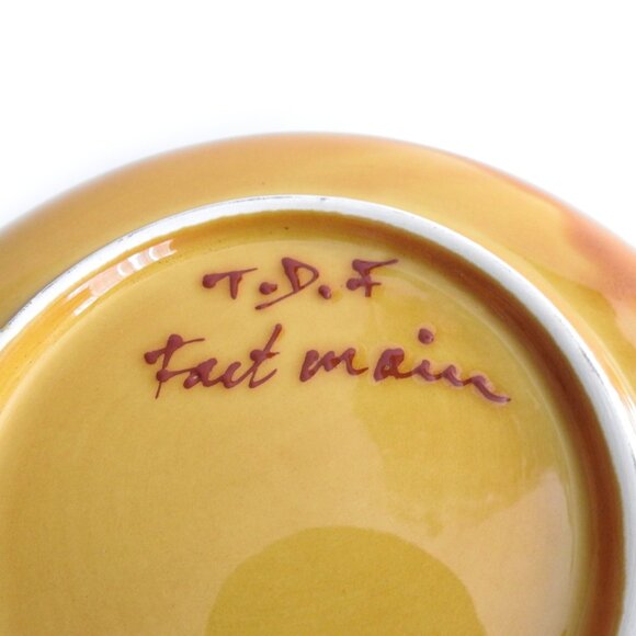 Vintage Vallauris Terre De France Round Stoneware Bowl 1950 Handmade Orange - Picture 4 of 6